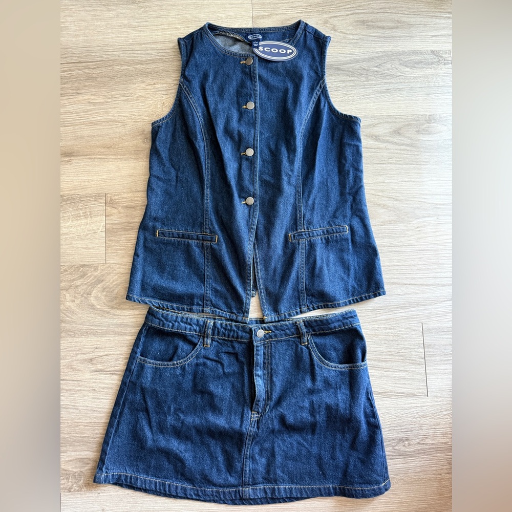 SCOOP Blue Denim Button Skirt and Vest Set - Picture 4 of 8